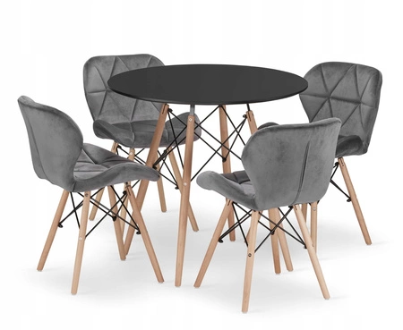Zestaw stół okrągły TODI 80 czarny + 4 krzesła LAGO szare