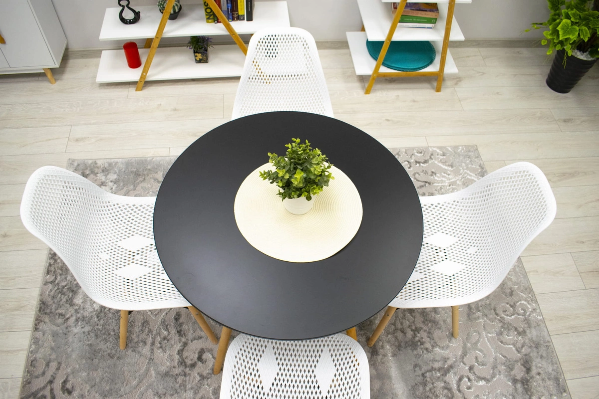 Zestaw stół okrągły TODI 80 biały + 4 krzesła LAGO żółte