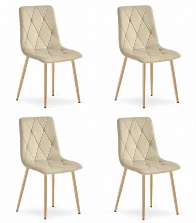 Krzesło LIBRA - jasny beż aksamit / nogi kolor drewna x 4