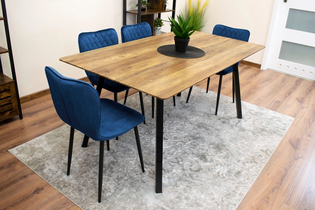 Zestaw stół okrągły TODI 80 czarny + 4 krzesła LAGO granatowe