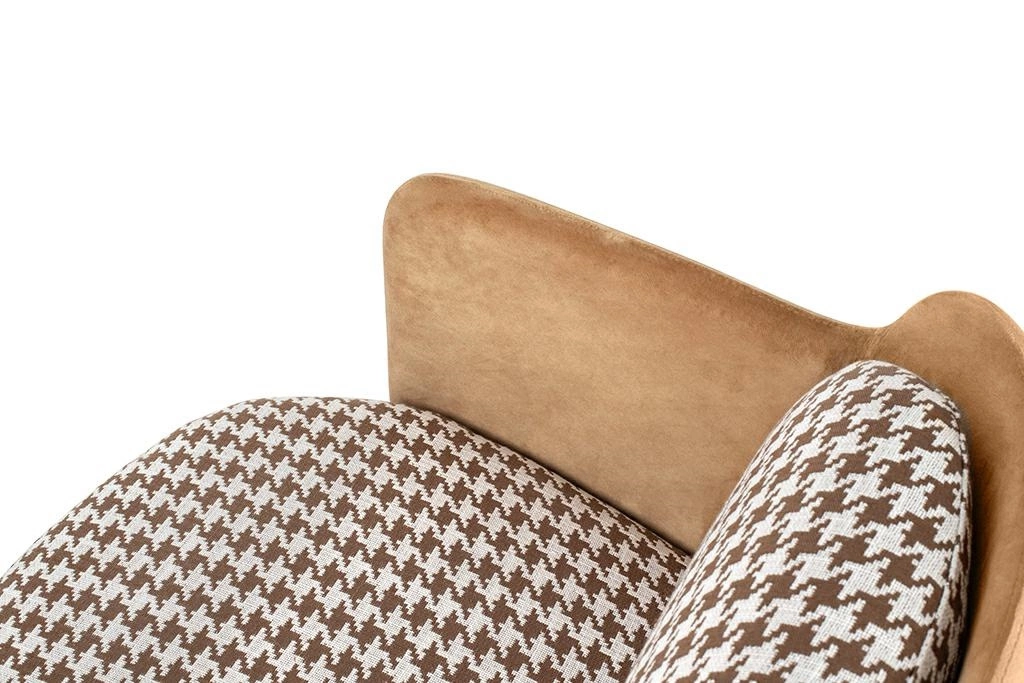 Fotel VENICE tkanina pepitka biało-brązowa - złota podstawa