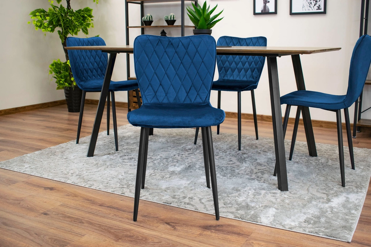 Zestaw stół okrągły TODI 80 czarny + 4 krzesła LAGO granatowe