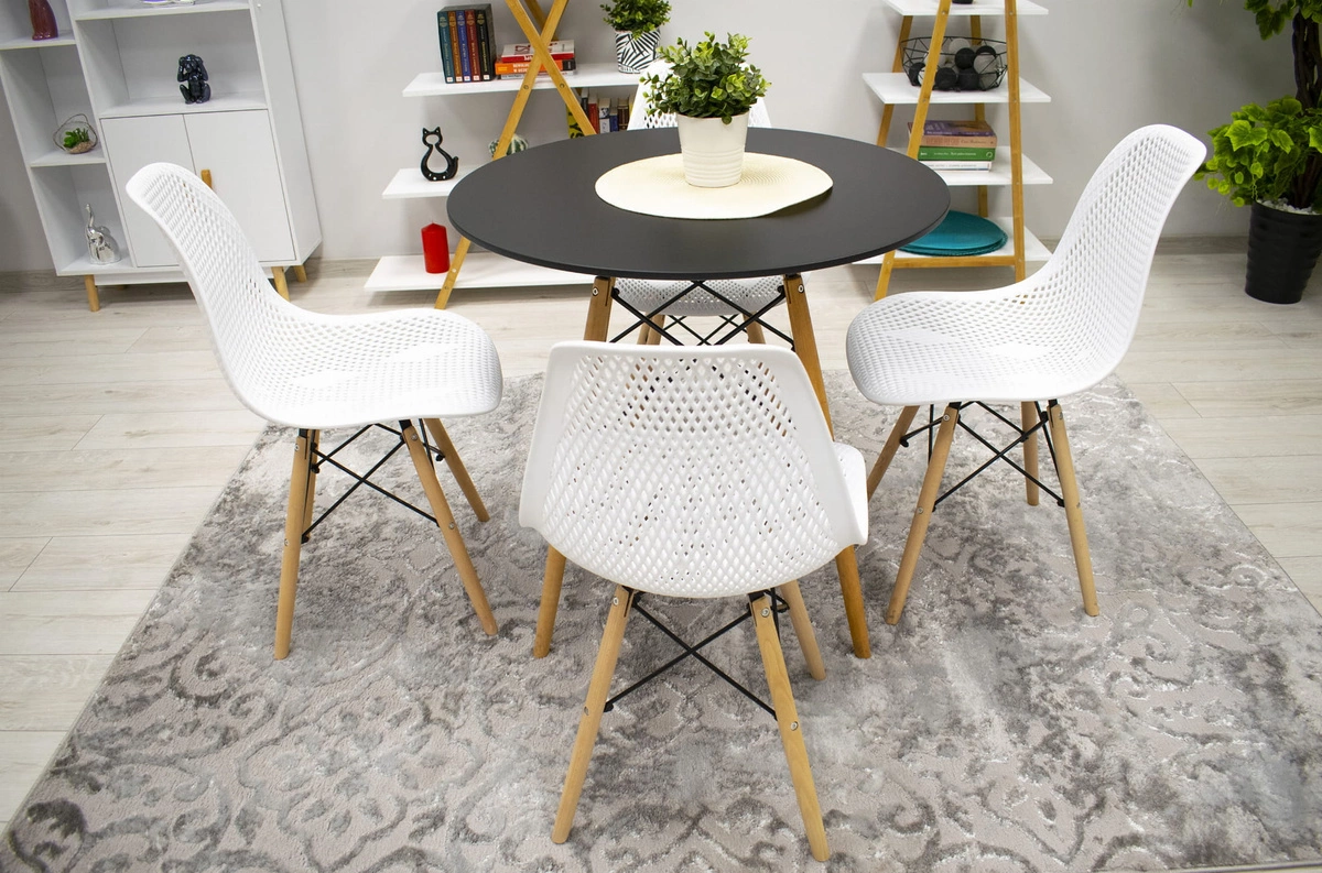 Zestaw stół okrągły TODI 80 biały + 4 krzesła LAGO żółte