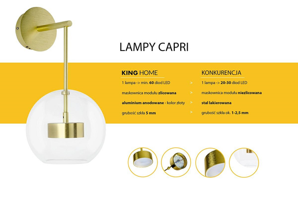 Lampa ścienna CAPRI WALL 6 złota