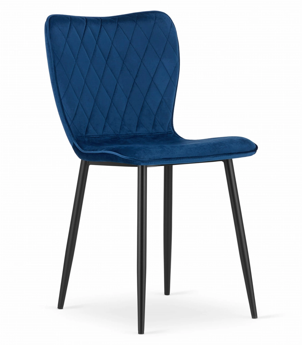 Zestaw stół okrągły TODI 80 czarny + 4 krzesła LAGO granatowe