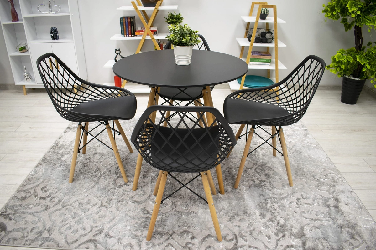 Zestaw stół okrągły TODI 80 czarny + 4 krzesła LAGO czarne