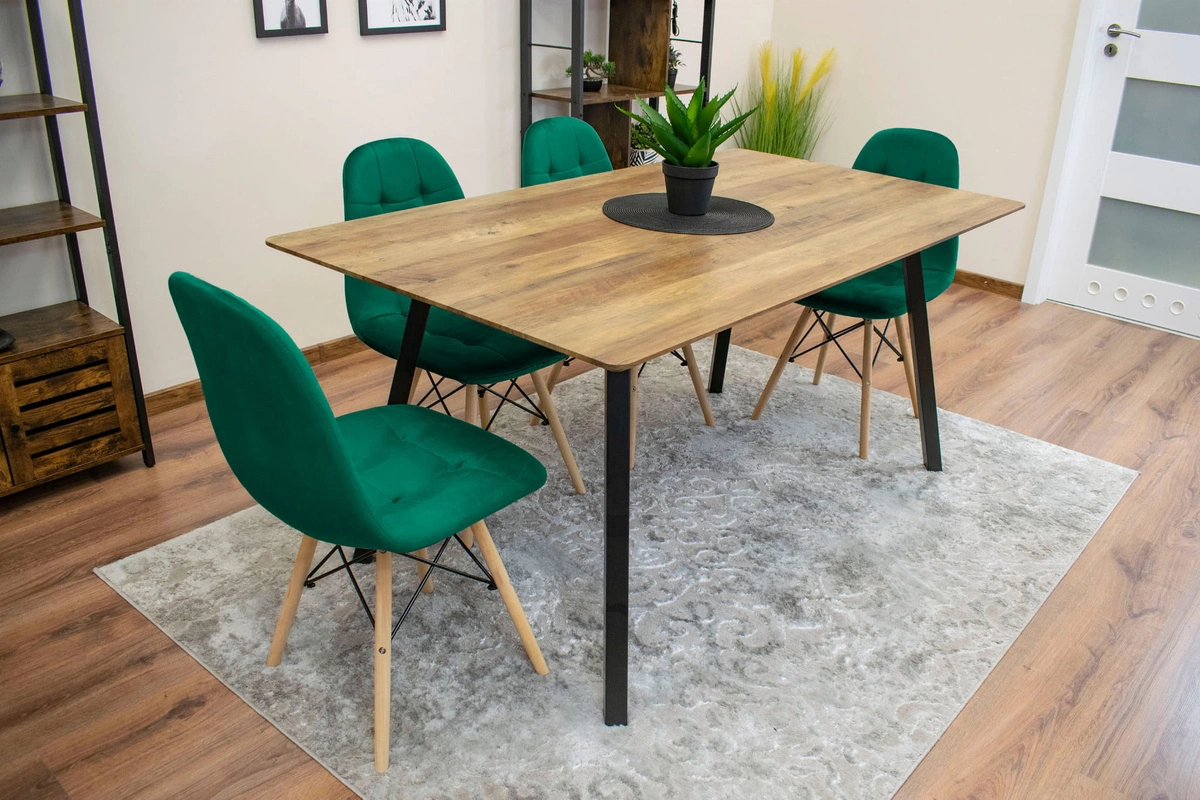 Zestaw stół prostokątny 120x80 czarno-biały + 4 krzesła OSAKA czarne