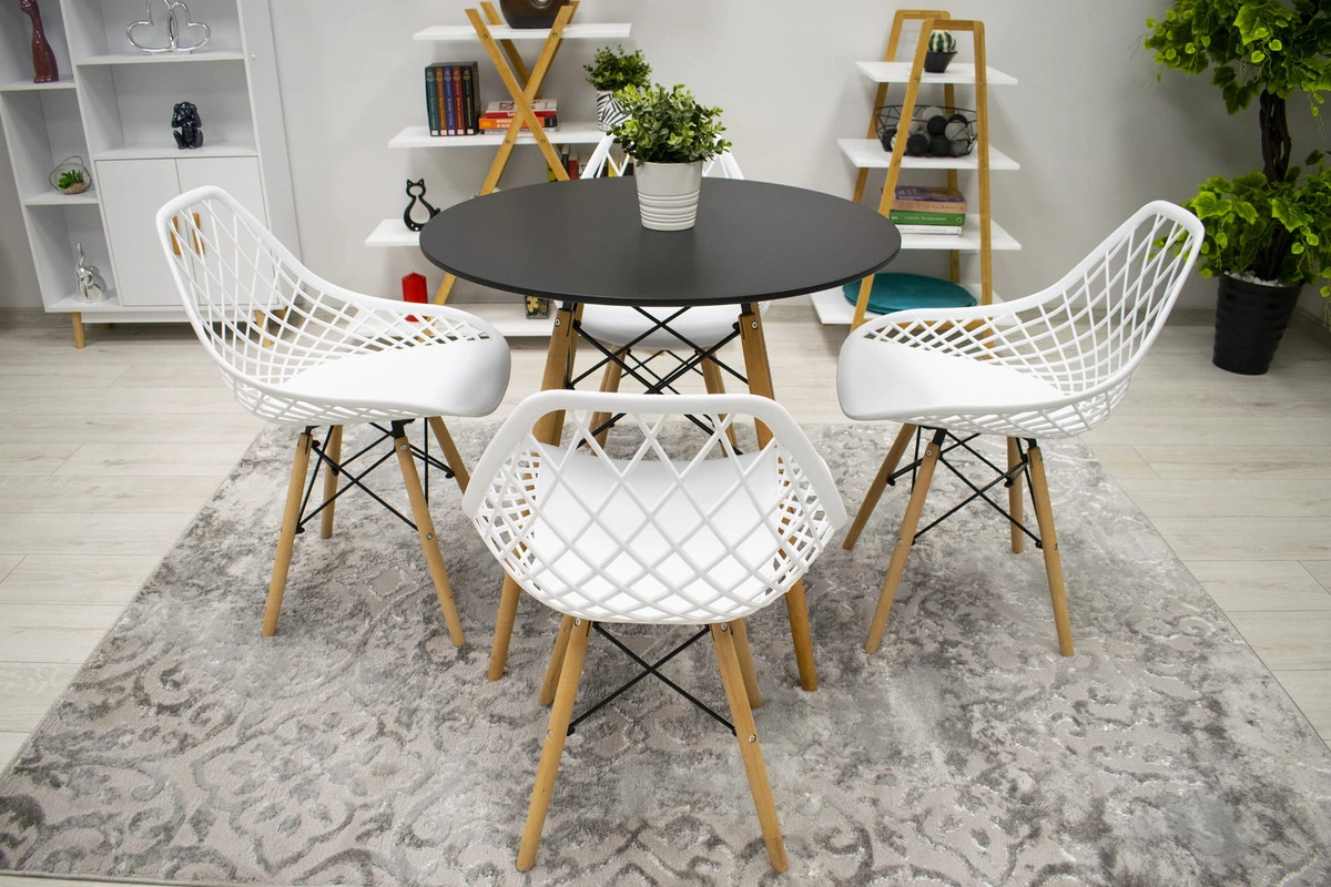 Zestaw stół prostokątny ADRIA 120x80 biały + 4 krzesła LAGO czarne