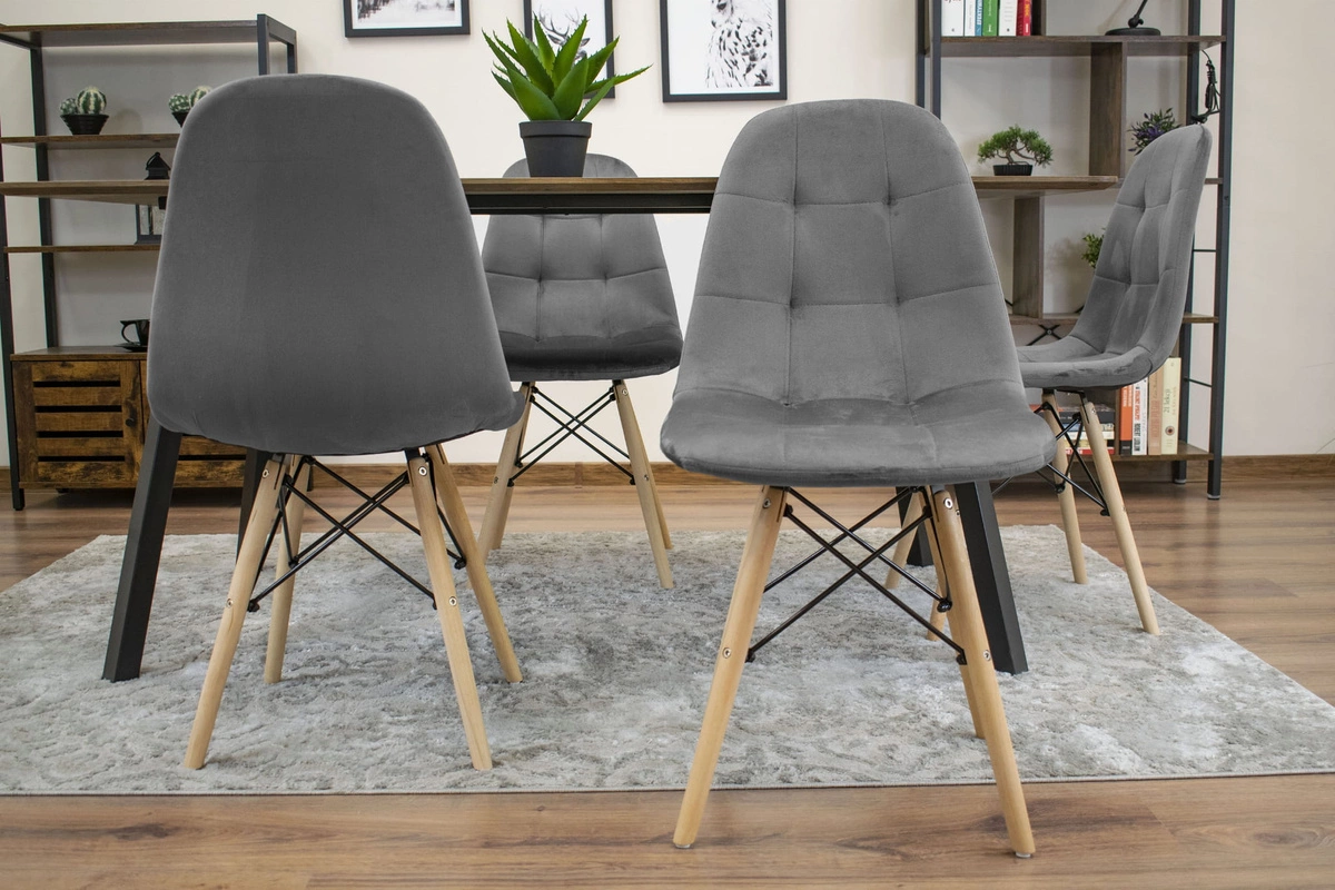 Zestaw stół okrągły TODI 80 czarny + 4 krzesła LAGO szare