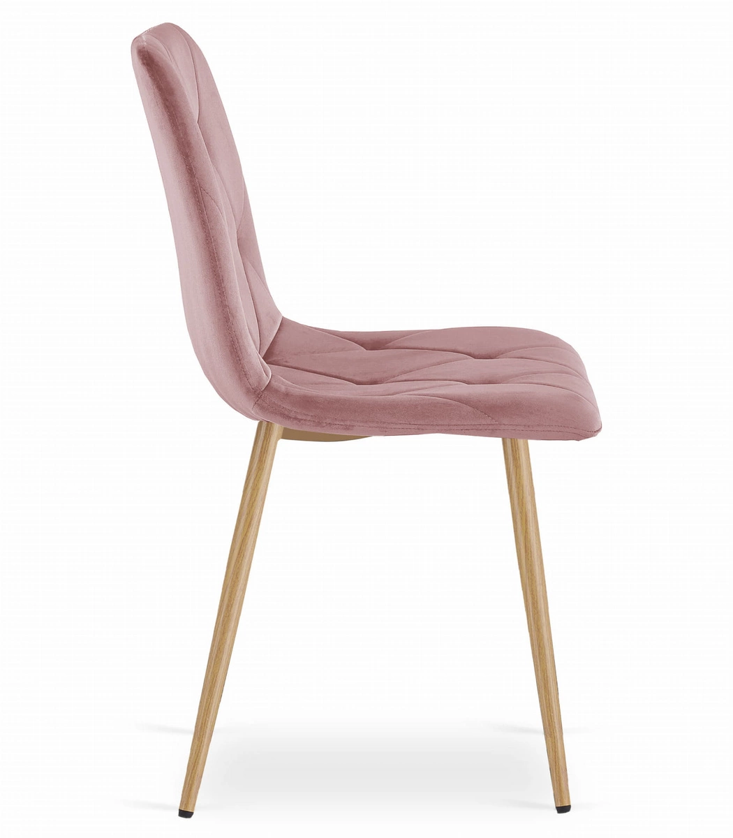 Krzesło LIBRA - różowy aksamit / nogi kolor drewna x 1