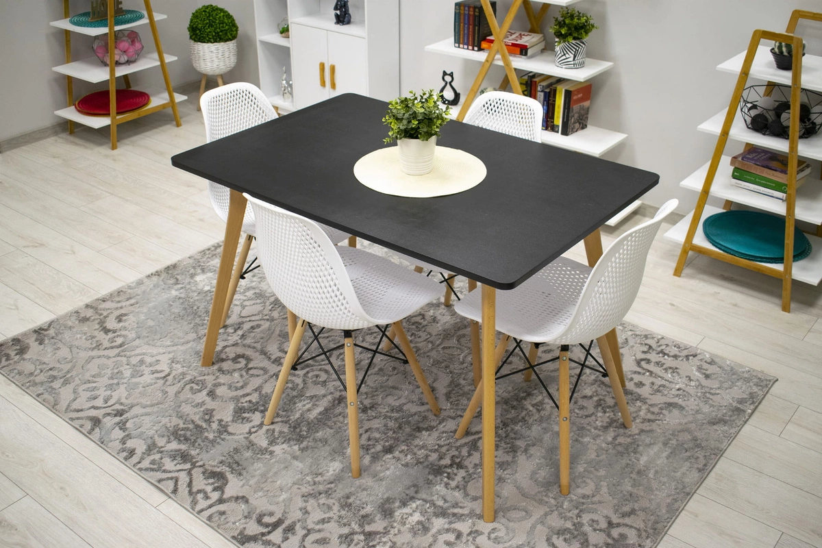 Zestaw stół okrągły TODI 80 biały + 4 krzesła LAGO żółte