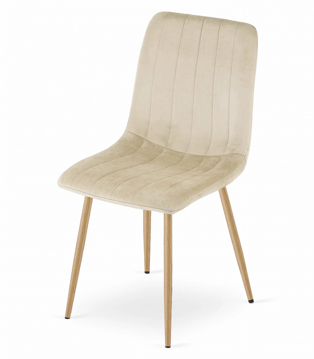Krzesło LAVA - jasny beż aksamit / nogi kolor drewna x 4