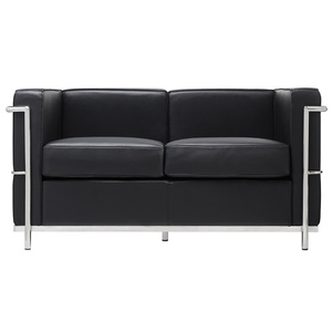 Sofa dwuosobowa SOFT LC2 czarna - włoska skóra naturalna, metal