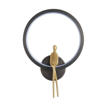 Lampa ścienna AMICI RING 27 cm - LED, metal, czarna z dekoracyjną złotą postacią