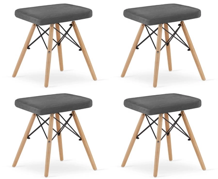 Taboret WERK - szary aksamit / nogi naturalne x 4