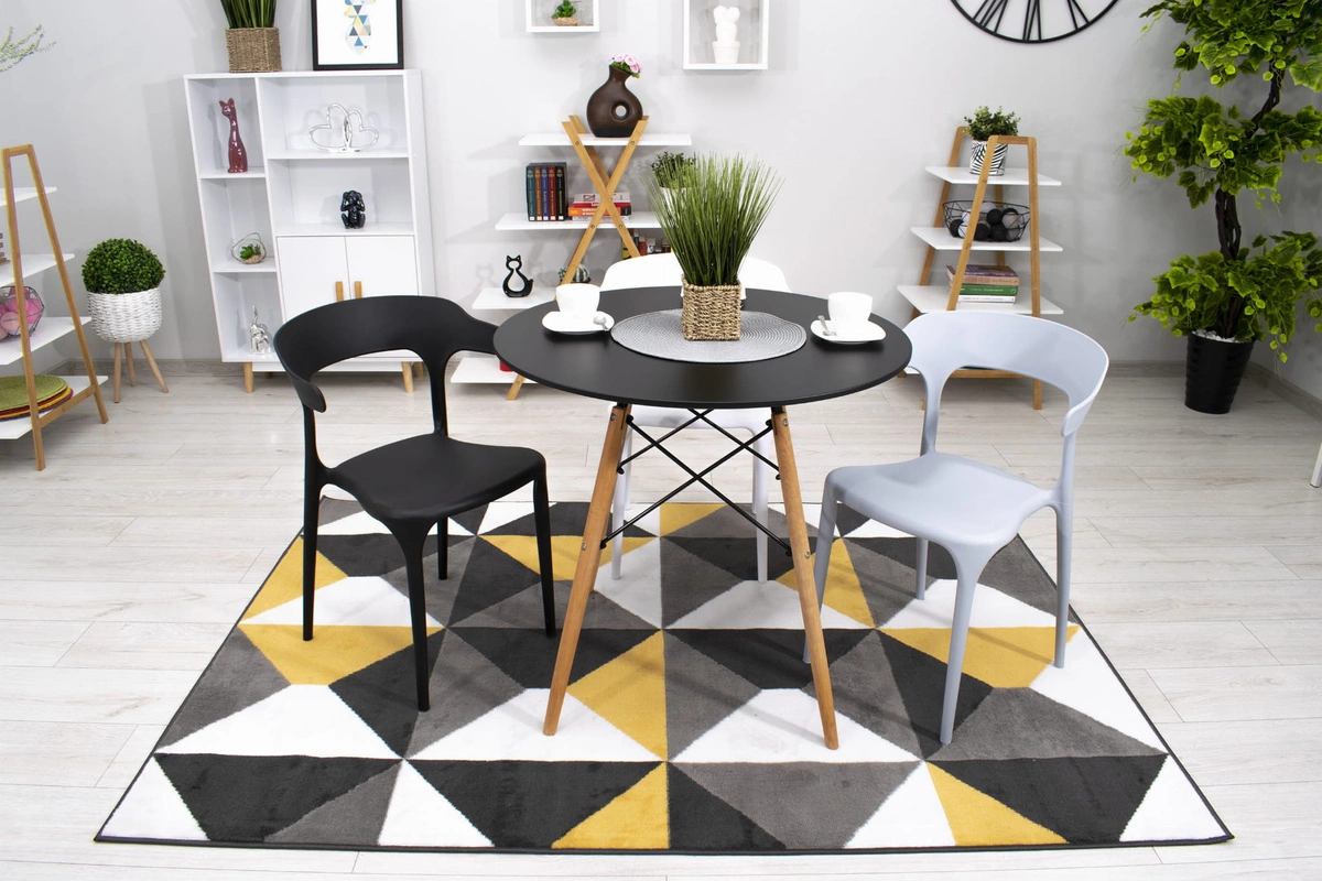 Zestaw stół okrągły TODI 60 czarny + 2 krzesła LAGO granatowe