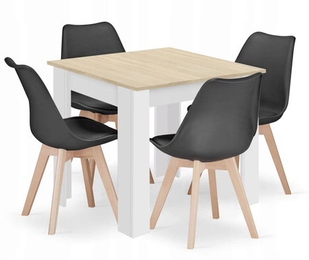 Zestaw stół kwadratowy 80x80 dąb sonoma + 4 krzesła MARK czarne
