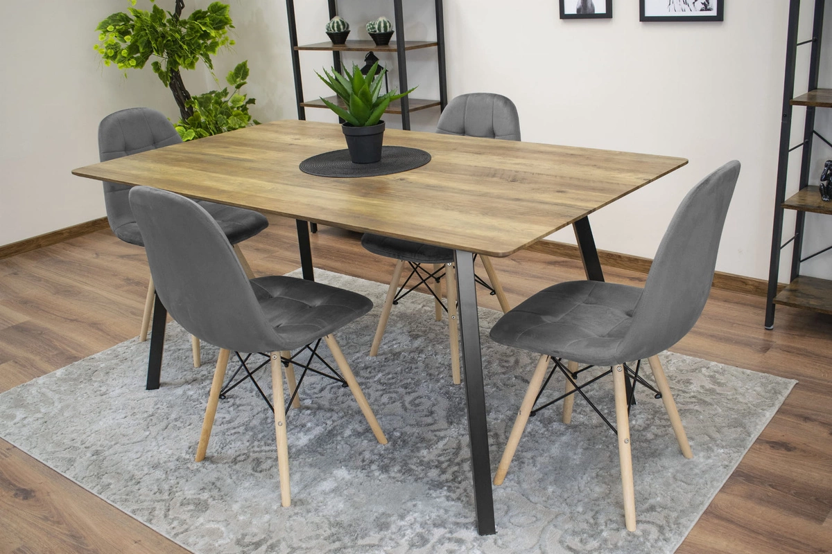 Zestaw stół okrągły TODI 80 czarny + 4 krzesła LAGO szare