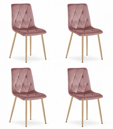 Krzesło LIBRA - różowy aksamit / nogi kolor drewna x 4