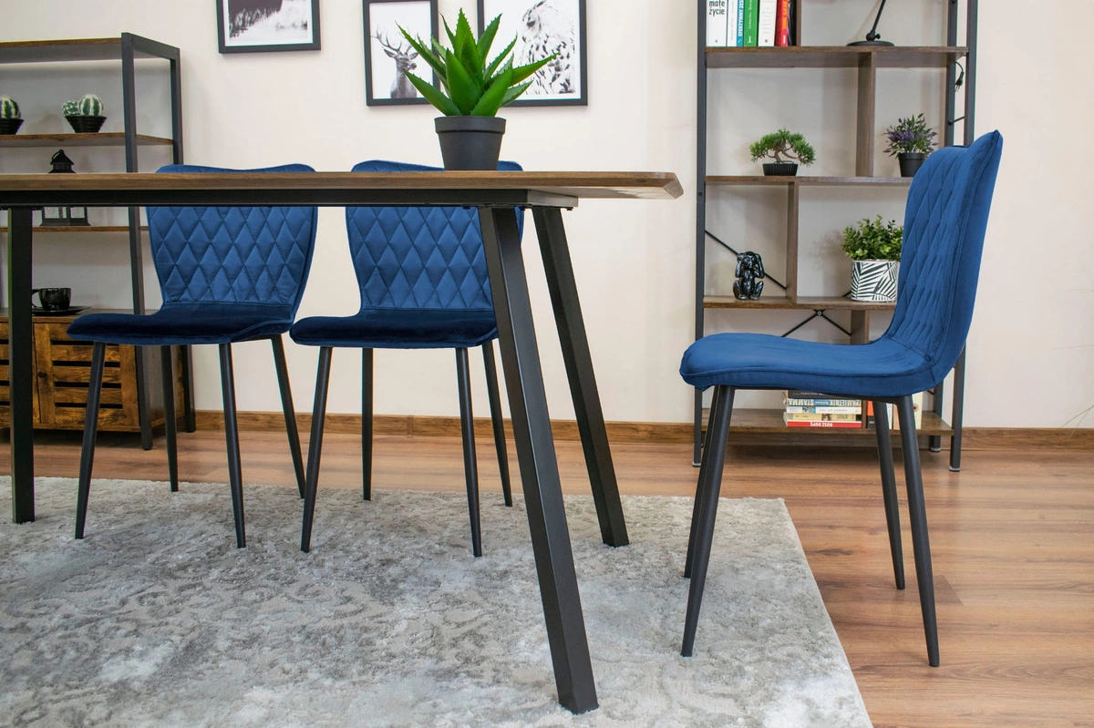 Zestaw stół okrągły TODI 80 czarny + 4 krzesła LAGO granatowe