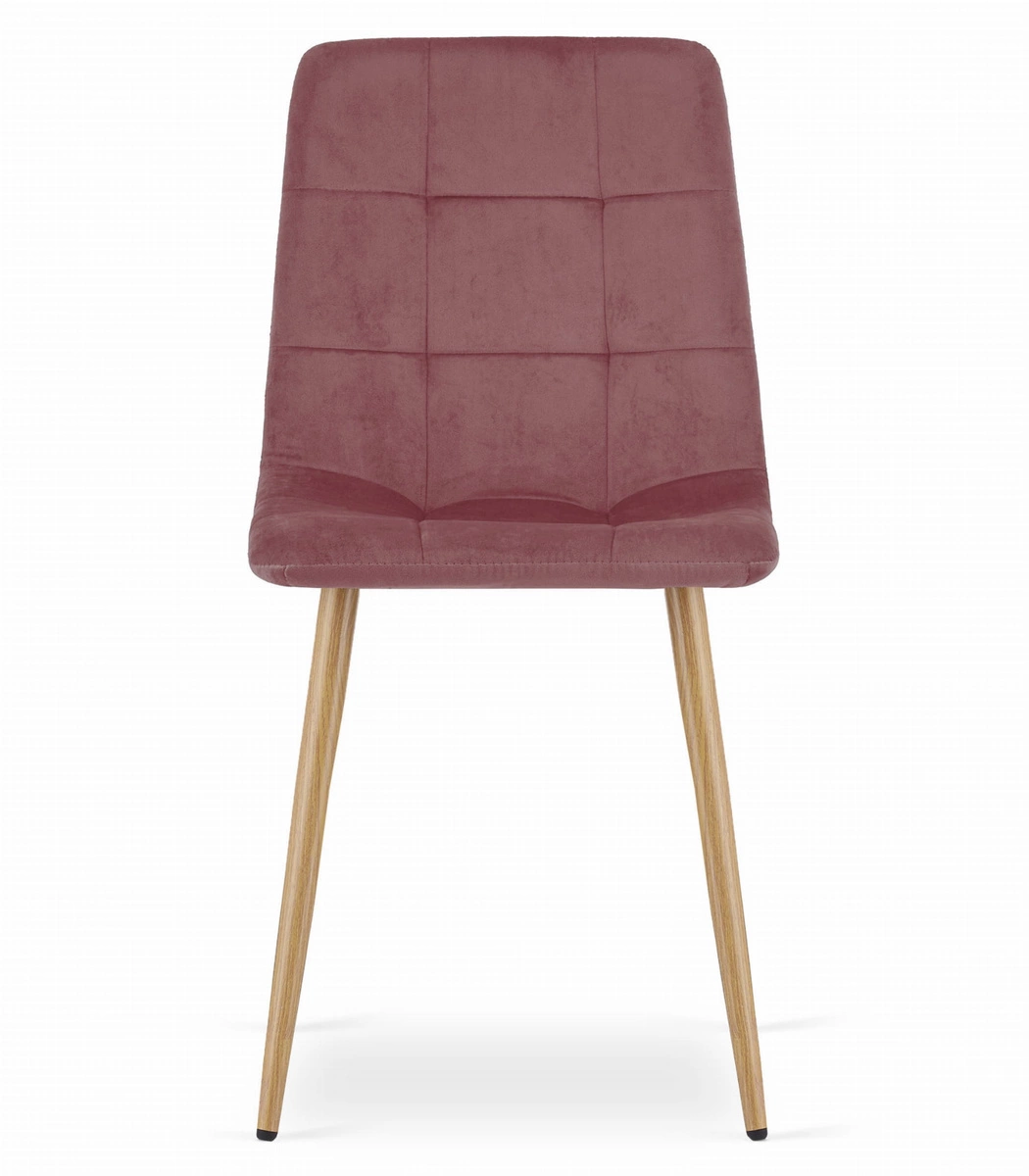 Krzesło KARA - różowy aksamit / nogi kolor drewna x 1