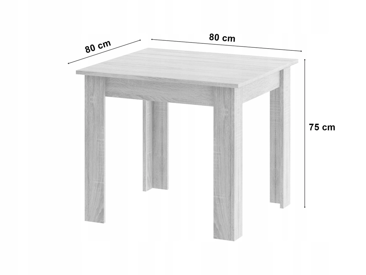 Zestaw stół kwadratowy 80x80 dąb sonoma + 4 krzesła MARK białe