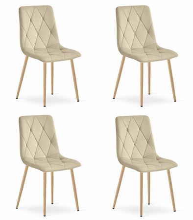 Krzesło LIBRA - jasny beż aksamit / nogi kolor drewna x 4